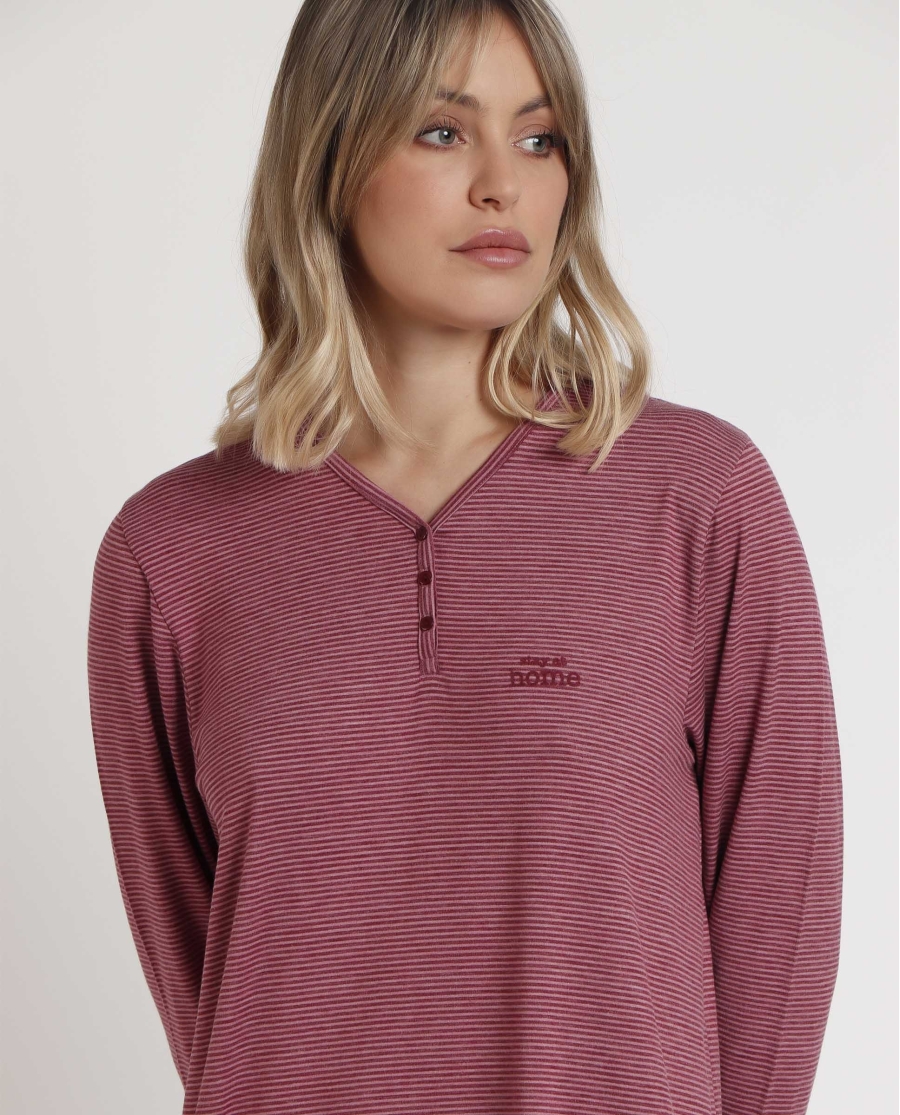 STAY AT HOME Camisola Manga Larga Soft Stripes para Mujer FRAMBUESA STAY AT HOME Camisola Manga Larga Soft Stripes para Mujer FRAMBUESA