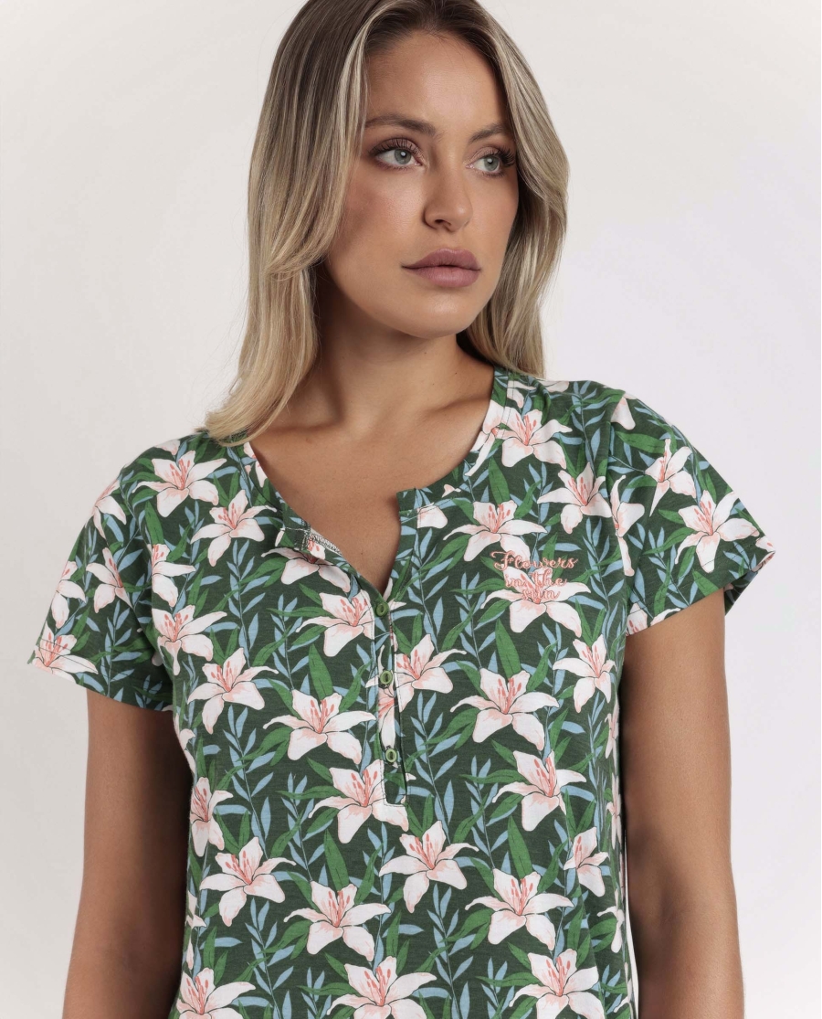 ADMAS Camisola Manga Corta Flowers In The Sun para Mujer VERDE ADMAS Camisola Manga Corta Flowers In The Sun para Mujer VERDE