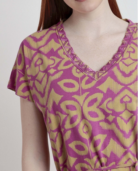 ADMAS Vestido Manga Corta Pink & Green para Mujer MORADO 2