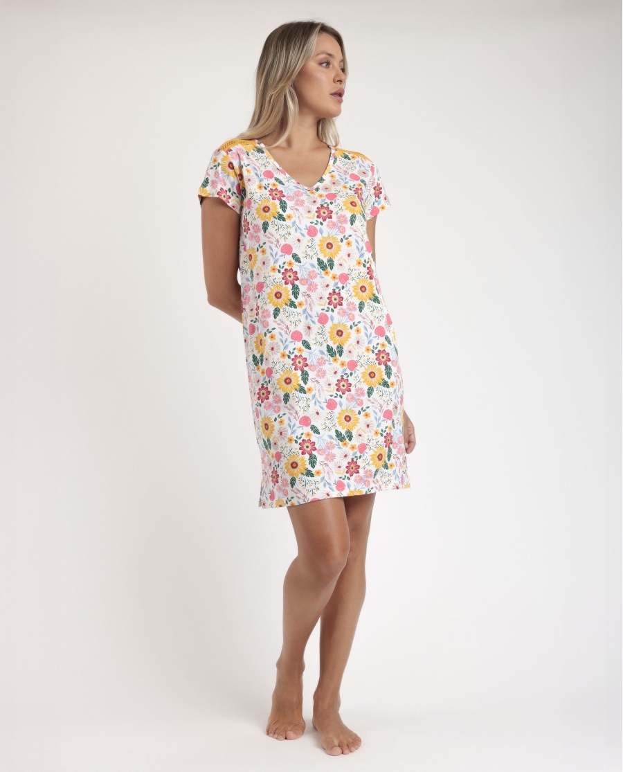 ADMAS Camisola Manga Corta Gold Flowers para Mujer MOSTAZA ADMAS Camisola Manga Corta Gold Flowers para Mujer MOSTAZA