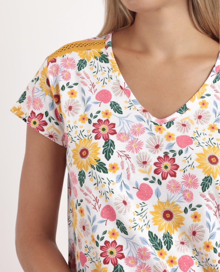 ADMAS Camisola Manga Corta Gold Flowers para Mujer MOSTAZA ADMAS Camisola Manga Corta Gold Flowers para Mujer MOSTAZA