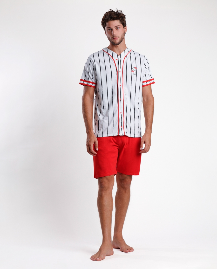PEANUTS Pijama Abierto Manga Corta Snoopy Strike para Hombre BLANCO PEANUTS Pijama Abierto Manga Corta Snoopy Strike para Hombre BLANCO