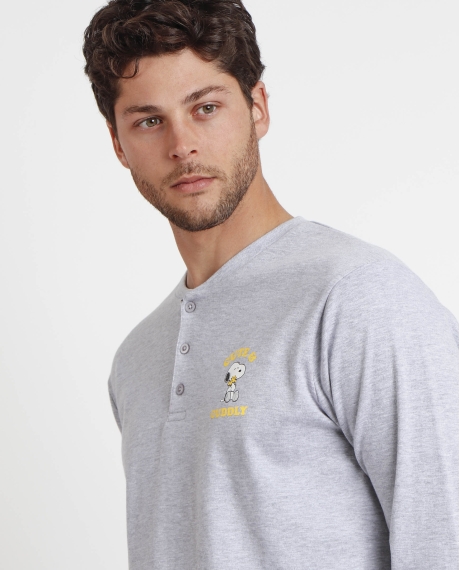 PEANUTS Pijama Manga Larga Snoopy Funny para Hombre GRIS JASPE 2