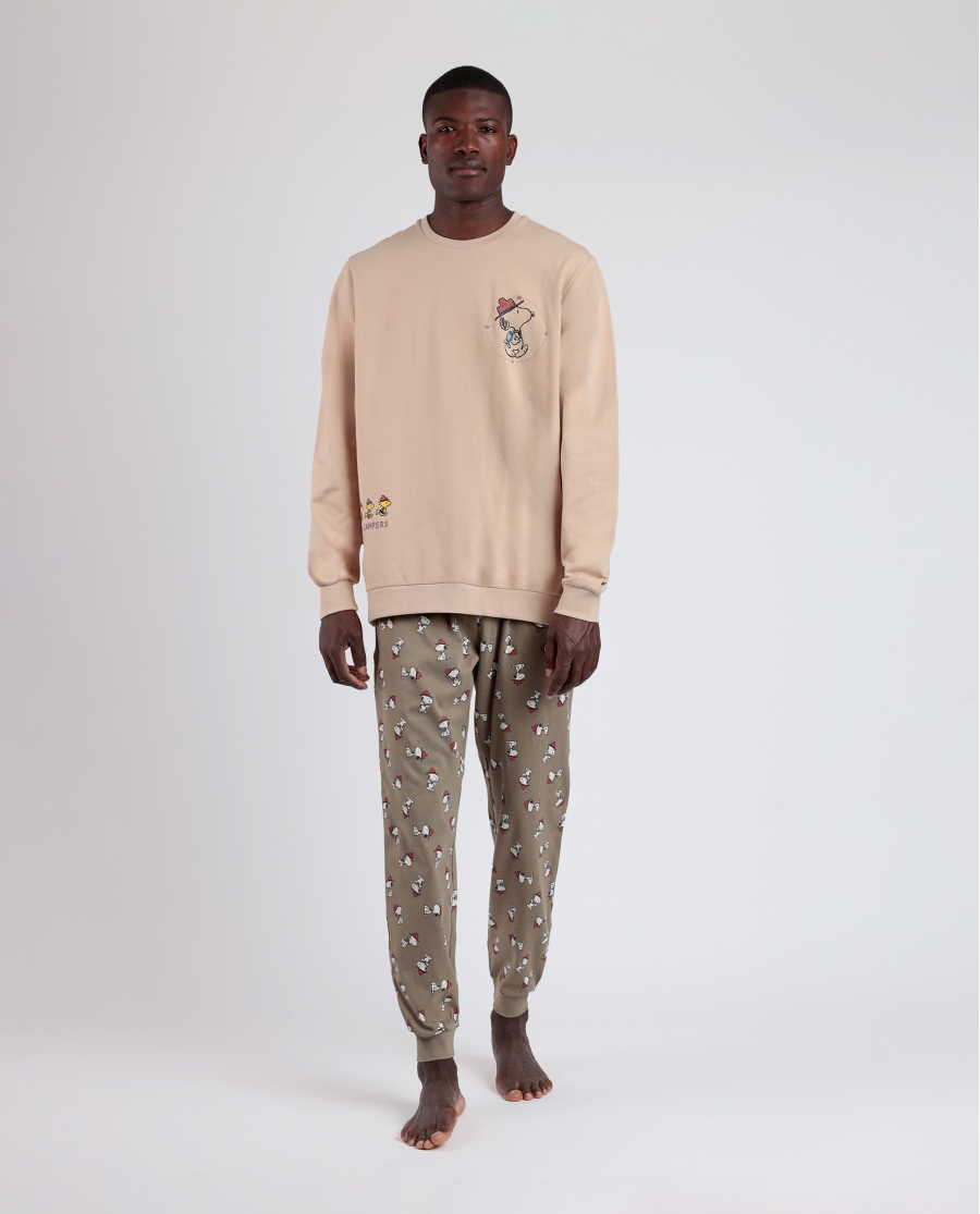 PEANUTS Pijama Manga Larga Felpa Beagle Scouts para Hombre BEIGE PEANUTS Pijama Manga Larga Felpa Beagle Scouts para Hombre BEIGE