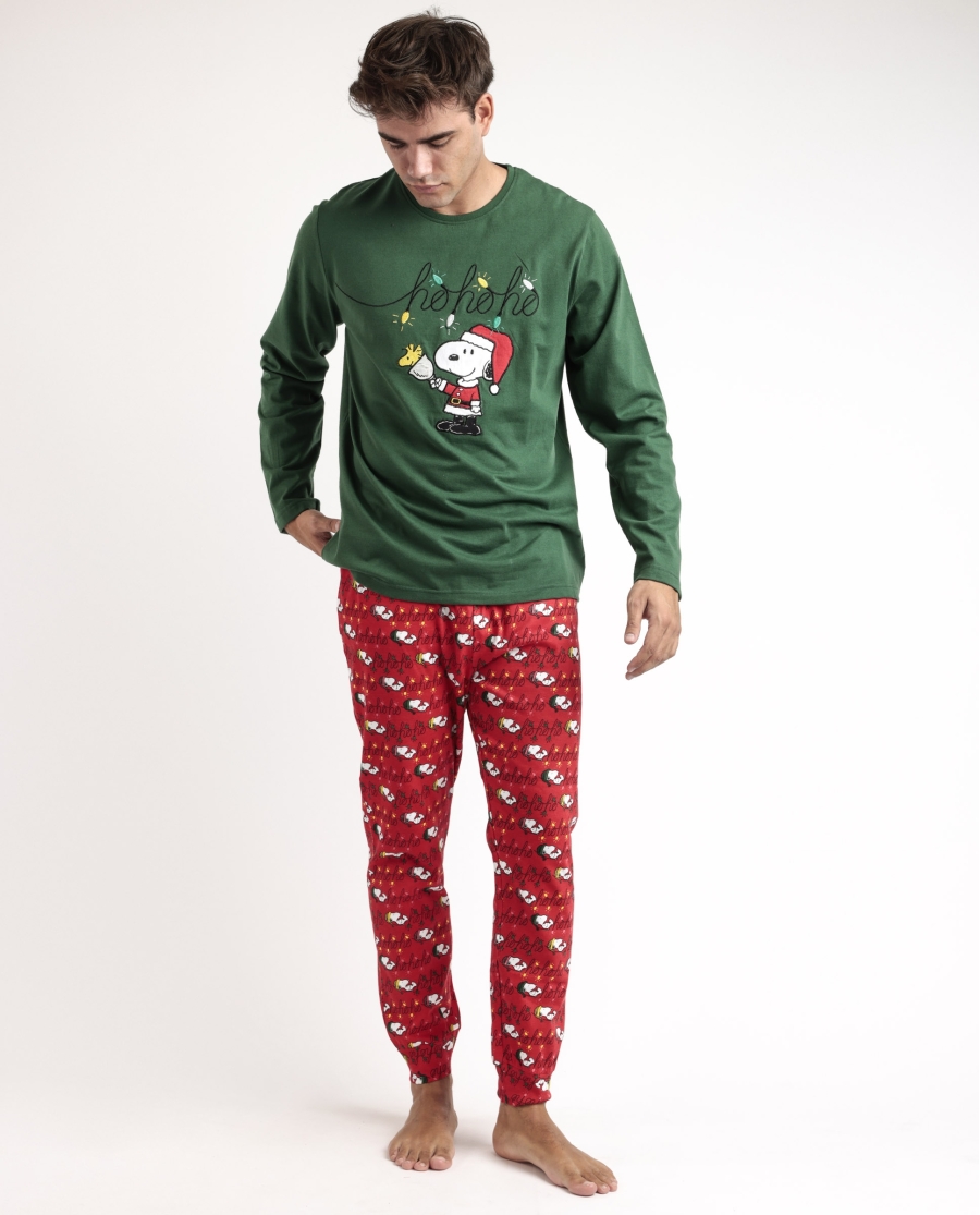 PEANUTS Pijama Manga Larga Ho Ho Ho para Hombre VERDE PEANUTS Pijama Manga Larga Ho Ho Ho para Hombre VERDE
