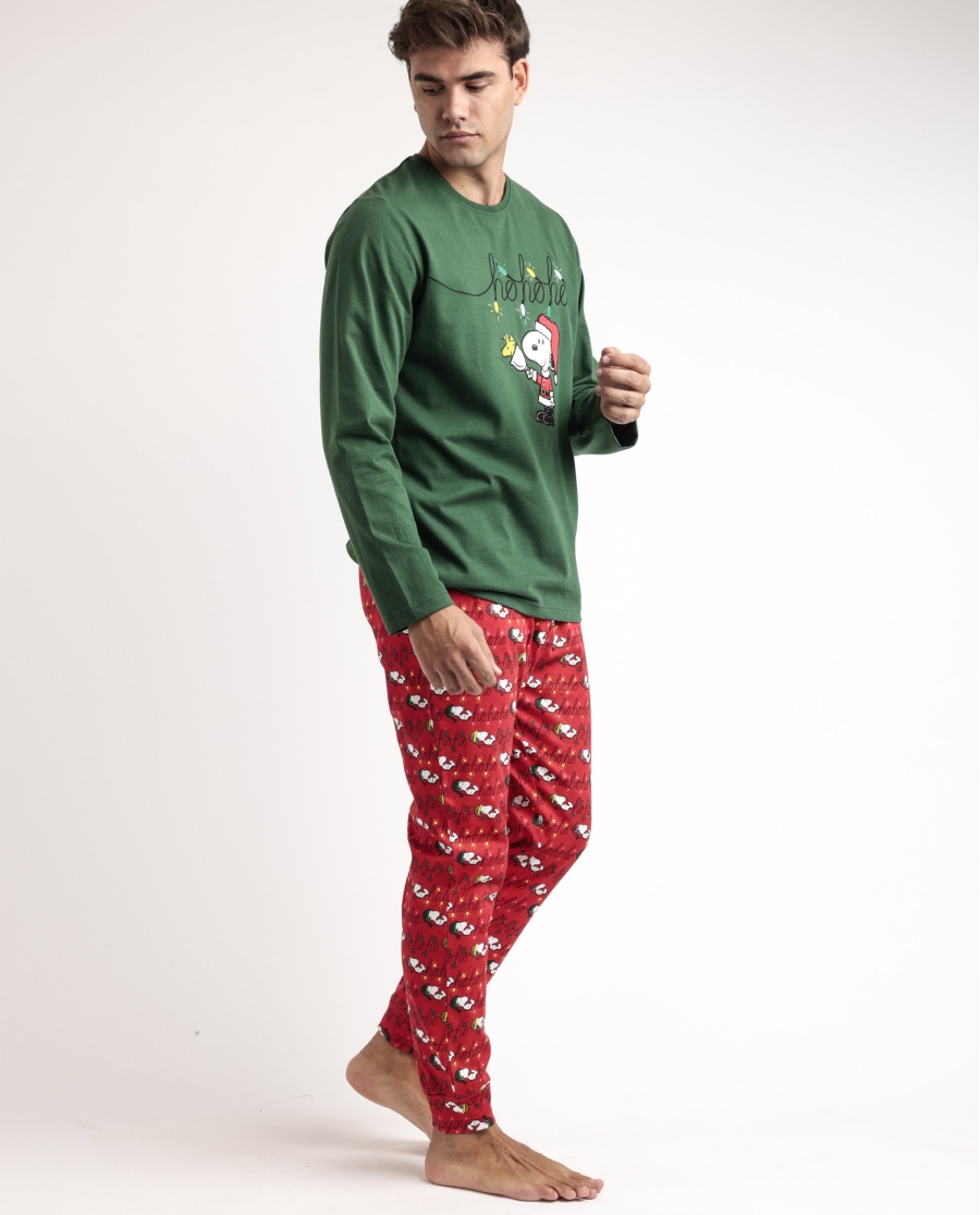 PEANUTS Pijama Manga Larga Ho Ho Ho para Hombre VERDE PEANUTS Pijama Manga Larga Ho Ho Ho para Hombre VERDE