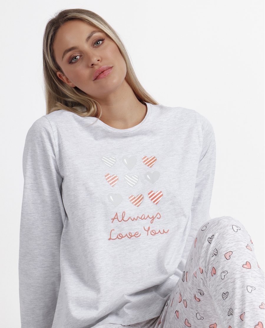 ADMAS Pijama Manga Larga Always Love You para Mujer GRIS JASPE ADMAS Pijama Manga Larga Always Love You para Mujer GRIS JASPE