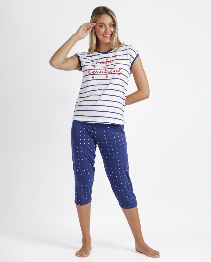 ADMAS Pijama Manga Corta Life Is Beautiful para Mujer MARINO ADMAS Pijama Manga Corta Life Is Beautiful para Mujer MARINO