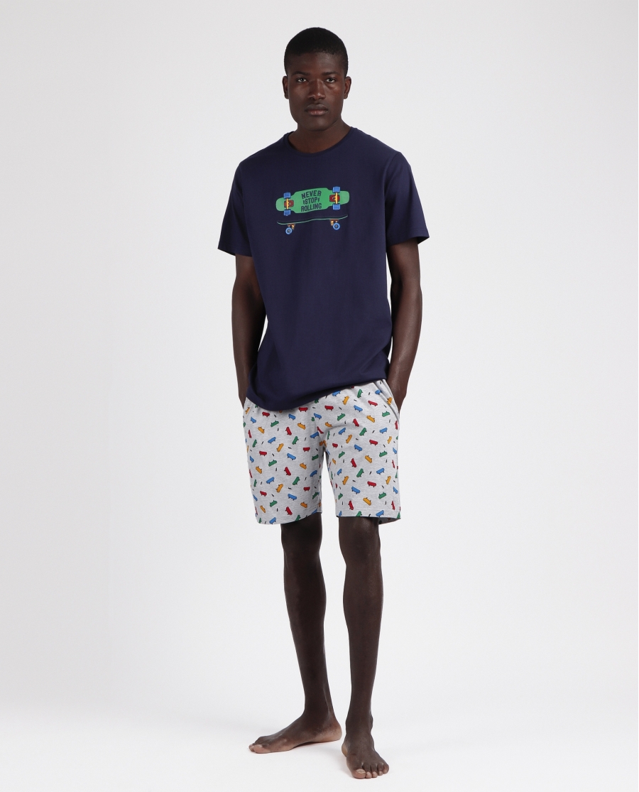 DIVER Pijama Manga Corta Never Stop Rolling para Hombre MARINO