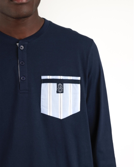 ADMAS CLASSIC Pijama Manga Larga Stripest para Hombre MARINO 2