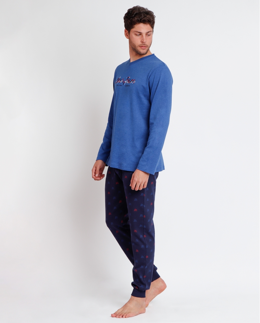 LOIS Pijama Manga Larga Intermittent para Hombre AZUL LOIS Pijama Manga Larga Intermittent para Hombre AZUL