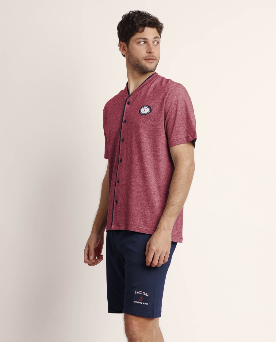 ANTONIO MIRO Pijama Abierto Manga Corta Sailing para Hombre BURDEOS