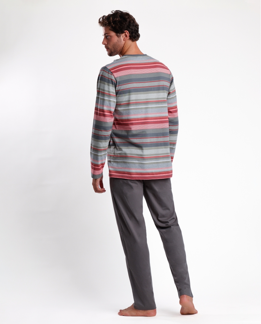 ANTONIO MIRO Pijama Rayas Manga Larga Cubes para Hombre GRIS