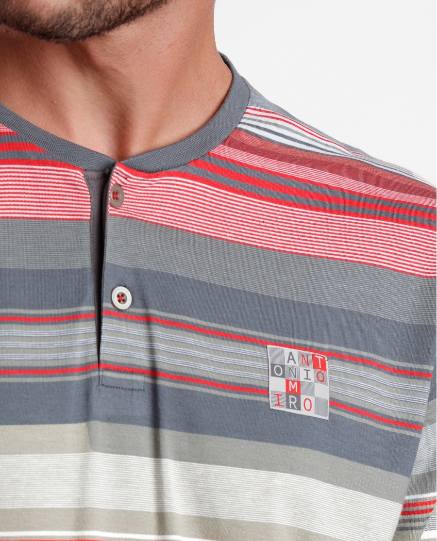 ANTONIO MIRO Pijama Rayas Manga Larga Cubes para Hombre GRIS