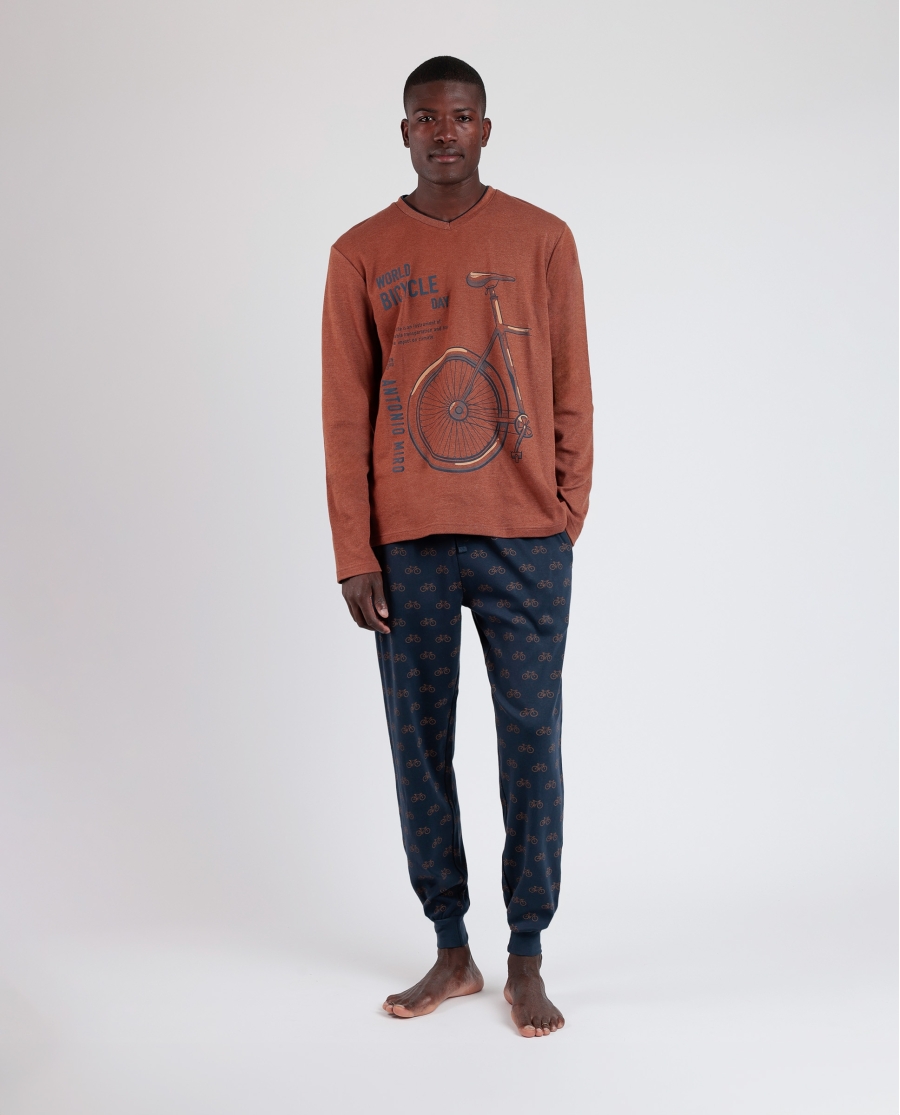 ANTONIO MIRO Pijama Manga Larga Bicycle Day para Hombre MARRON ANTONIO MIRO Pijama Manga Larga Bicycle Day para Hombre MARRON