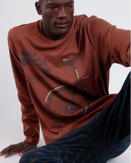 ANTONIO MIRO Pijama Manga Larga Bicycle Day para Hombre MARRON 2