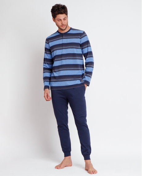 ANTONIO MIRO Pijama Manga Larga Bicycle Day Rayas para Hombre AZUL