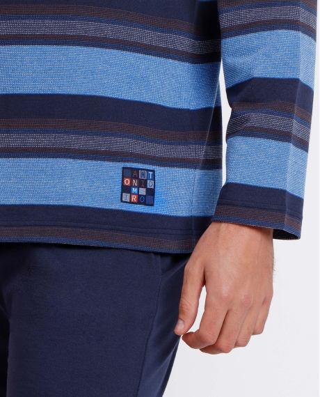 ANTONIO MIRO Pijama Manga Larga Bicycle Day Rayas para Hombre AZUL 2