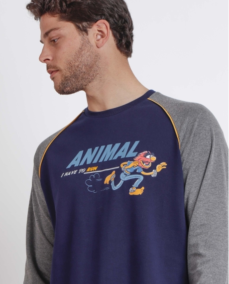 DISNEY Pijama Manga Larga Animal I Have to Run para Hombre MARINO 2