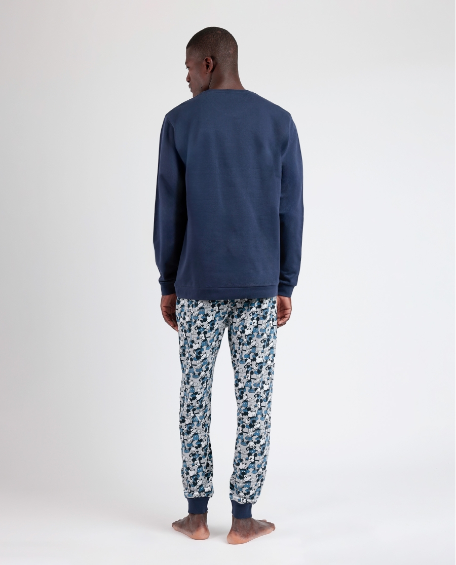 DISNEY Pijama Manga Larga Felpa Mickey Jeans para Hombre MARINO