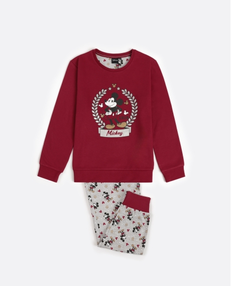 DISNEY Pijama Manga Larga King Mickey para Niña BURDEOS