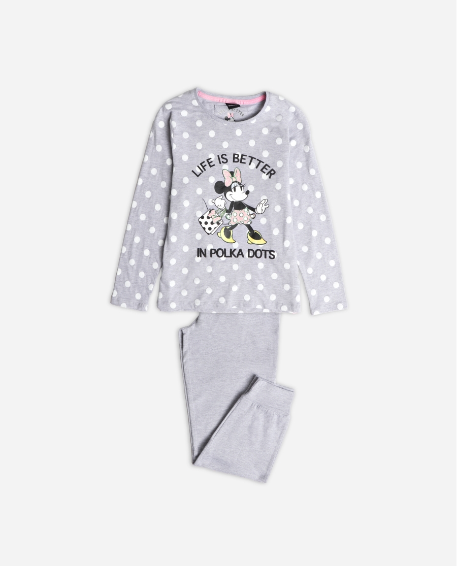 DISNEY Pijama Manga Larga Minnie Dots para Niña GRIS JASPE DISNEY Pijama Manga Larga Minnie Dots para Niña GRIS JASPE