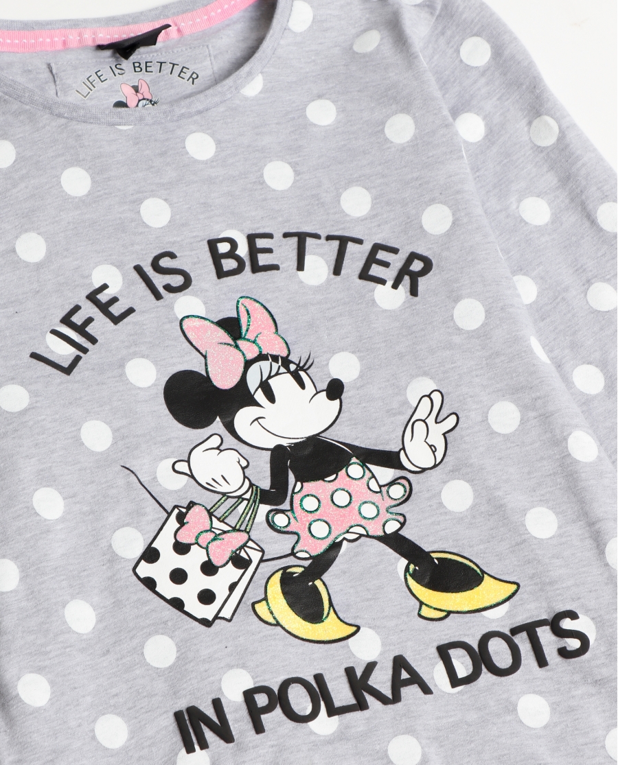 DISNEY Pijama Manga Larga Minnie Dots para Niña GRIS JASPE DISNEY Pijama Manga Larga Minnie Dots para Niña GRIS JASPE