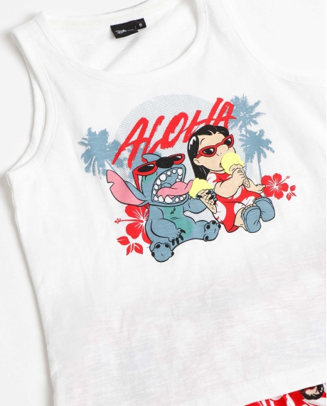DISNEY Pijama Sin Mangas Lilo & Stitch para Niña ROJO 2