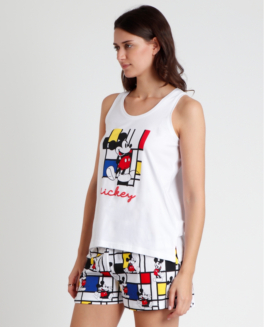 DISNEY Pijama Sin Mangas Mickey Mondrian para Mujer BLANCO DISNEY Pijama Sin Mangas Mickey Mondrian para Mujer BLANCO