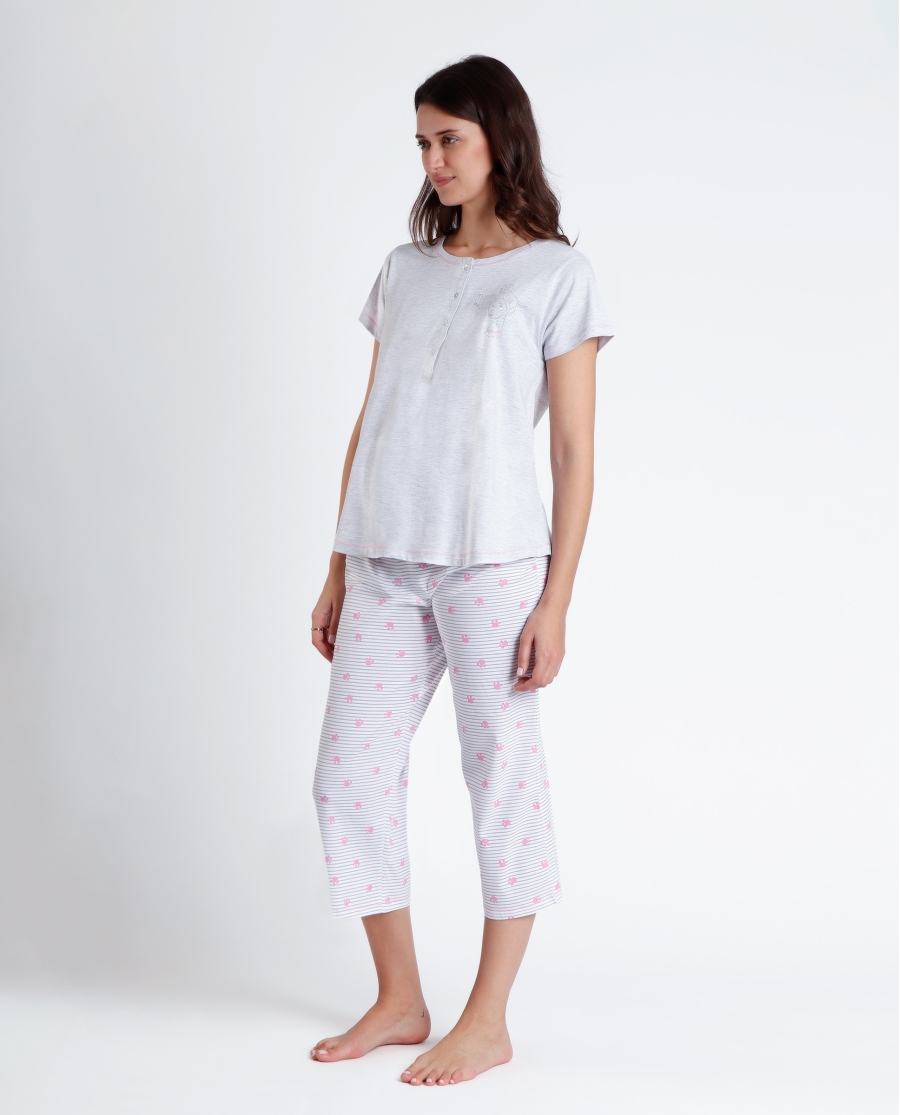 DISNEY Pijama Palazzo Manga Corta Maternity Dalmatas para Mujer GRIS JASPE