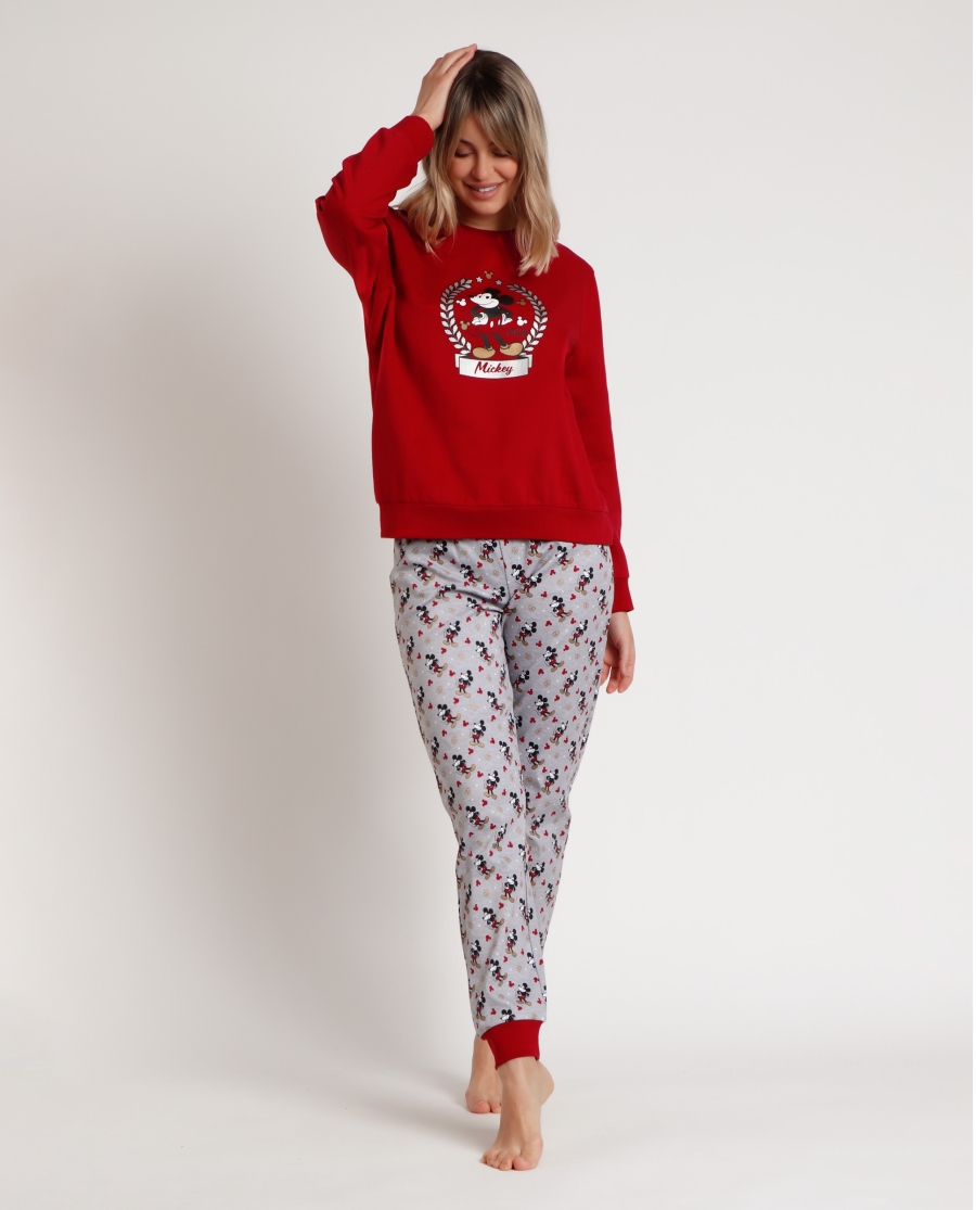 DISNEY Pijama Manga Larga King Mickey para Mujer BURDEOS