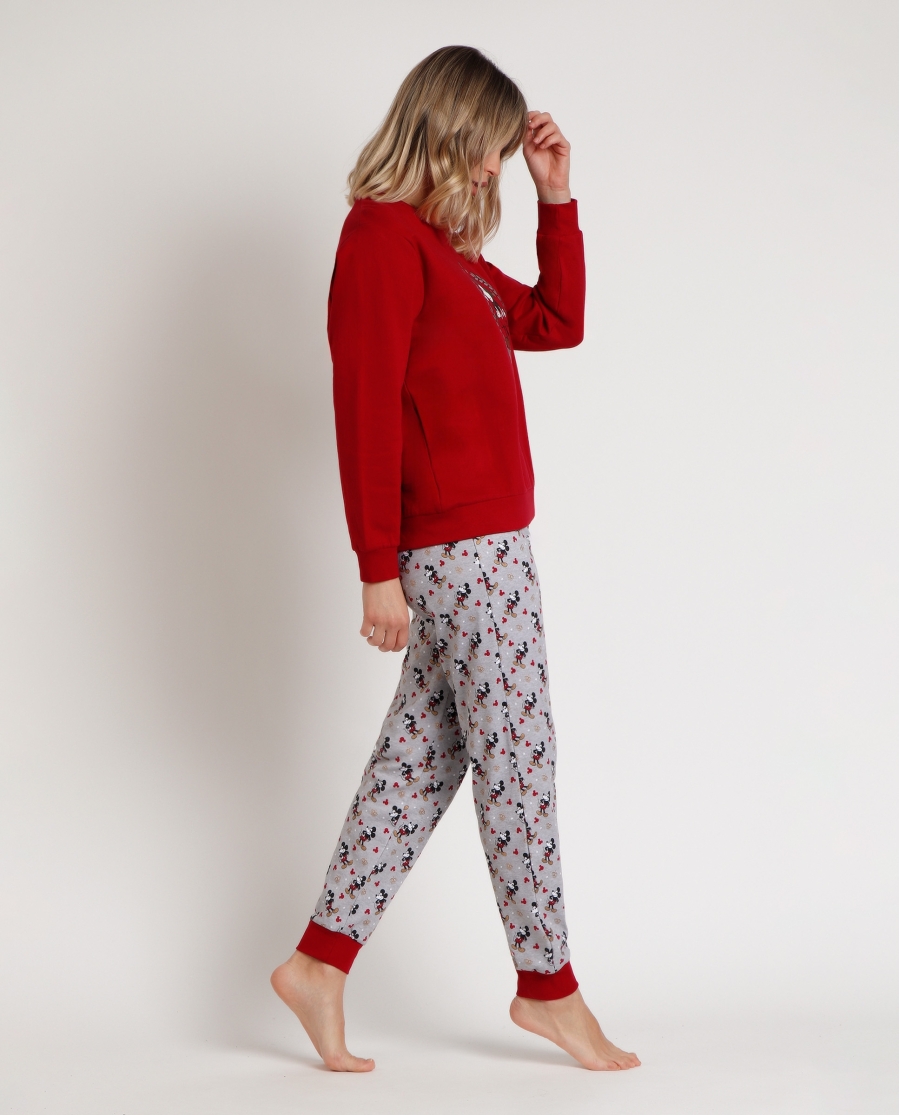 DISNEY Pijama Manga Larga King Mickey para Mujer BURDEOS