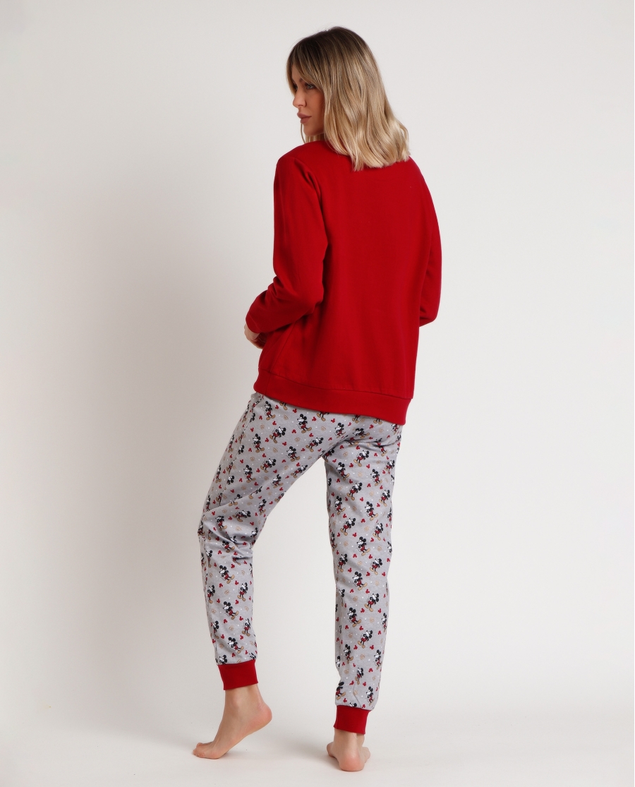 DISNEY Pijama Manga Larga King Mickey para Mujer BURDEOS