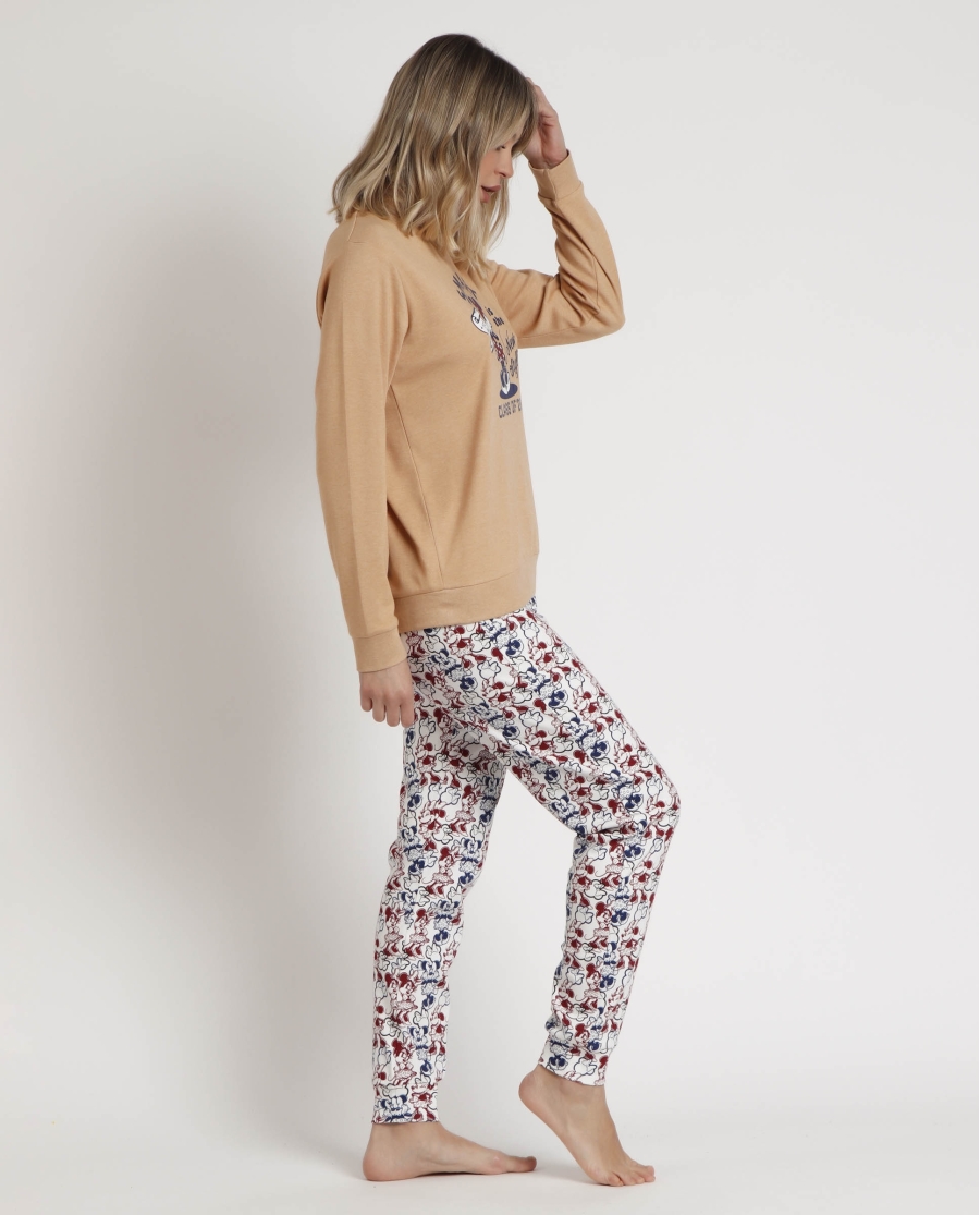DISNEY Pijama Manga Larga Minnie College para Mujer CAMEL