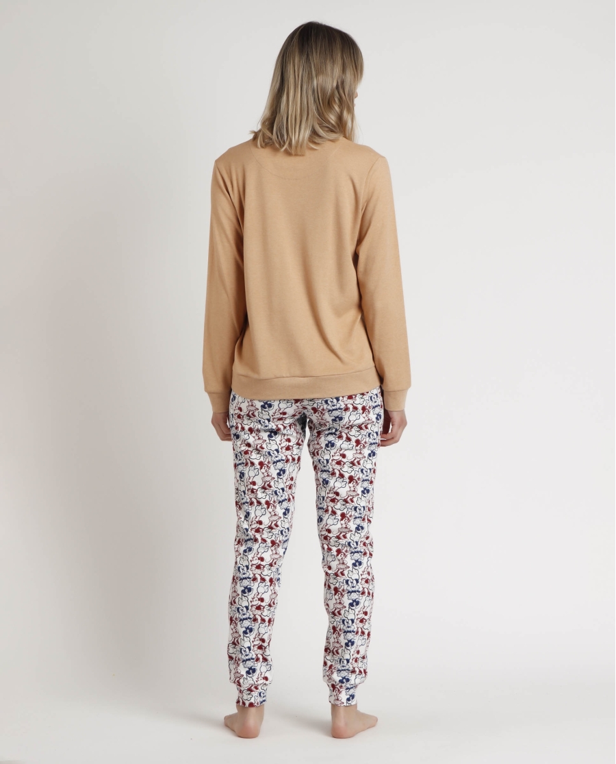 DISNEY Pijama Manga Larga Minnie College para Mujer CAMEL