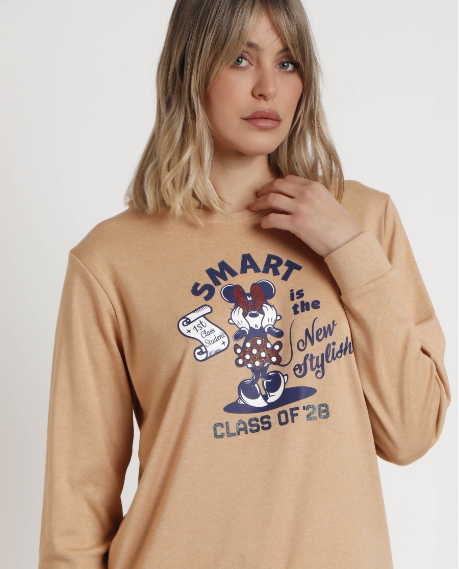 DISNEY Pijama Manga Larga Minnie College para Mujer CAMEL