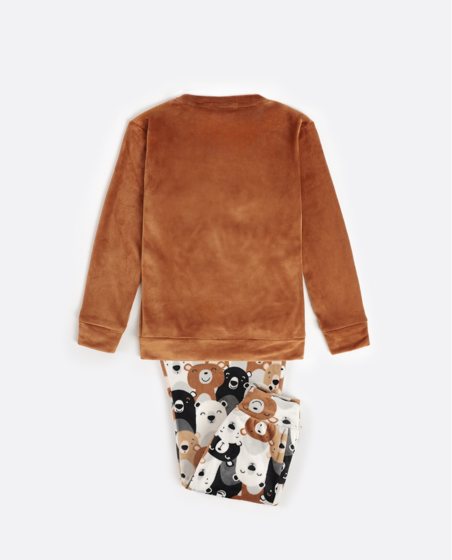 ADMAS Pijama Manga Larga Velvet Bear Family para Niña MARRON ADMAS Pijama Manga Larga Velvet Bear Family para Niña MARRON
