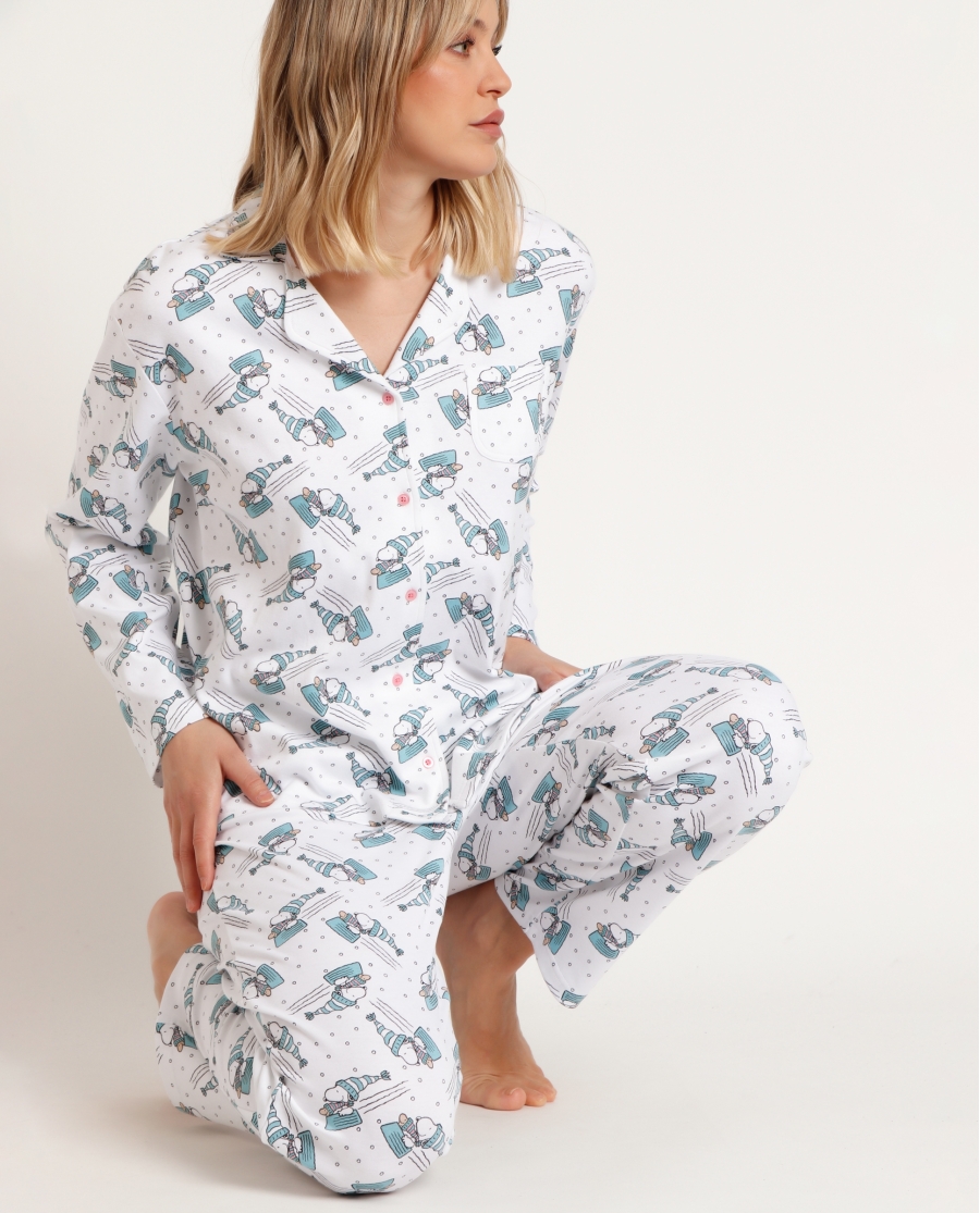 PEANUTS Pijama Abierto Manga Larga Let It Snow para Mujer BLANCO PEANUTS Pijama Abierto Manga Larga Let It Snow para Mujer BLANCO