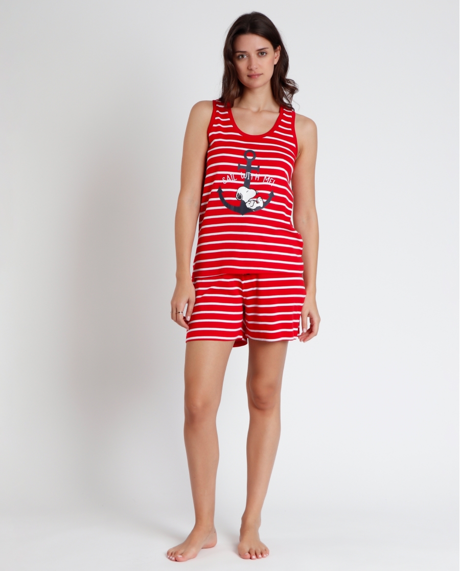 PEANUTS Pijama Sin Mangas Snoopy Navy para Mujer ROJO PEANUTS Pijama Sin Mangas Snoopy Navy para Mujer ROJO