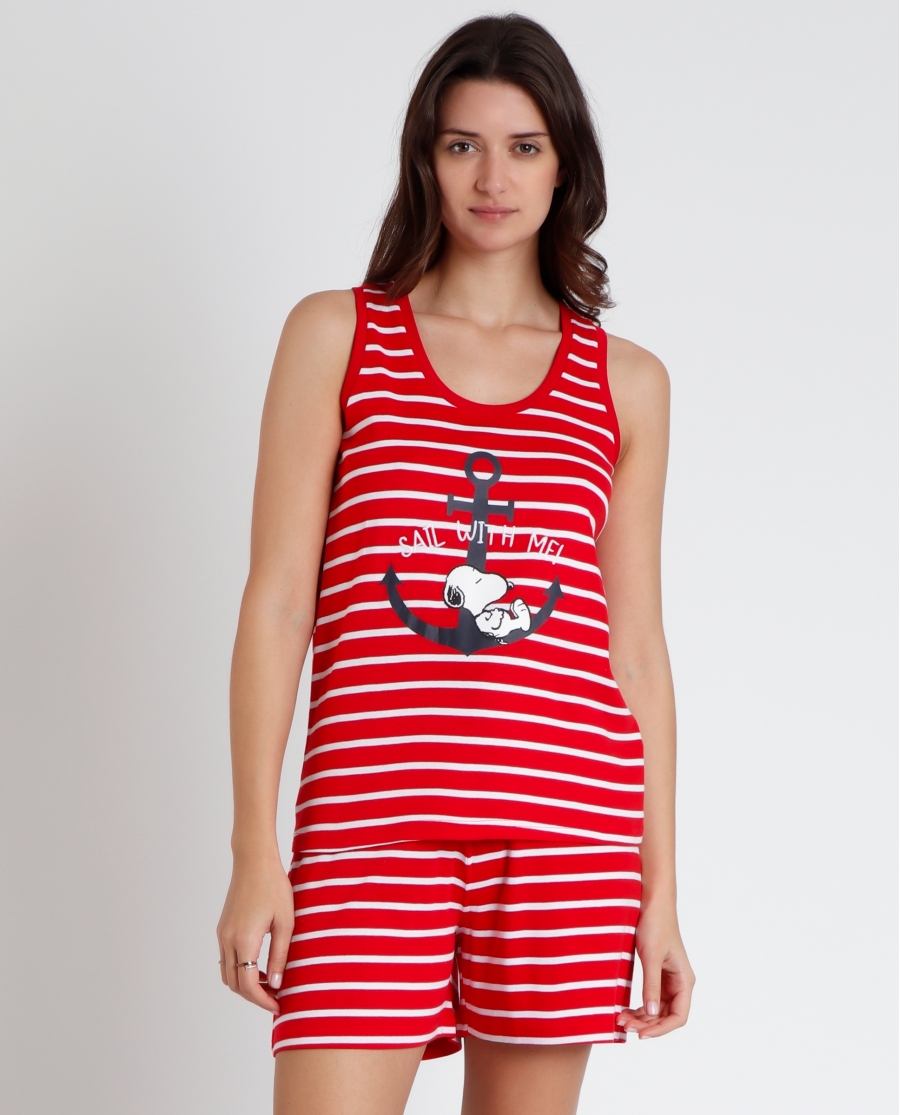 PEANUTS Pijama Sin Mangas Snoopy Navy para Mujer ROJO PEANUTS Pijama Sin Mangas Snoopy Navy para Mujer ROJO