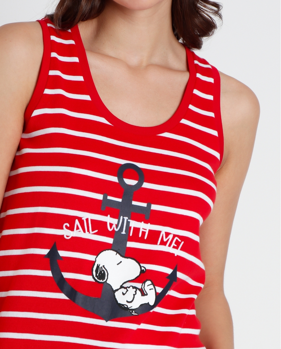 PEANUTS Pijama Sin Mangas Snoopy Navy para Mujer ROJO PEANUTS Pijama Sin Mangas Snoopy Navy para Mujer ROJO