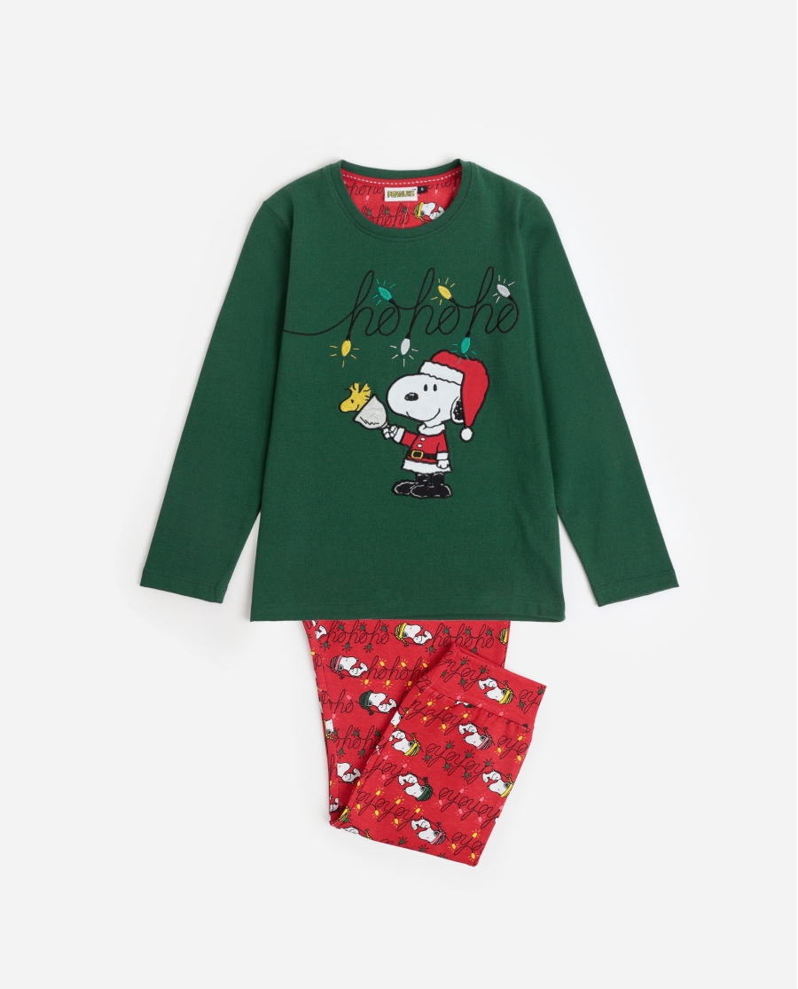 PEANUTS Pijama Manga Larga Ho Ho Ho para Niño VERDE PEANUTS Pijama Manga Larga Ho Ho Ho para Niño VERDE