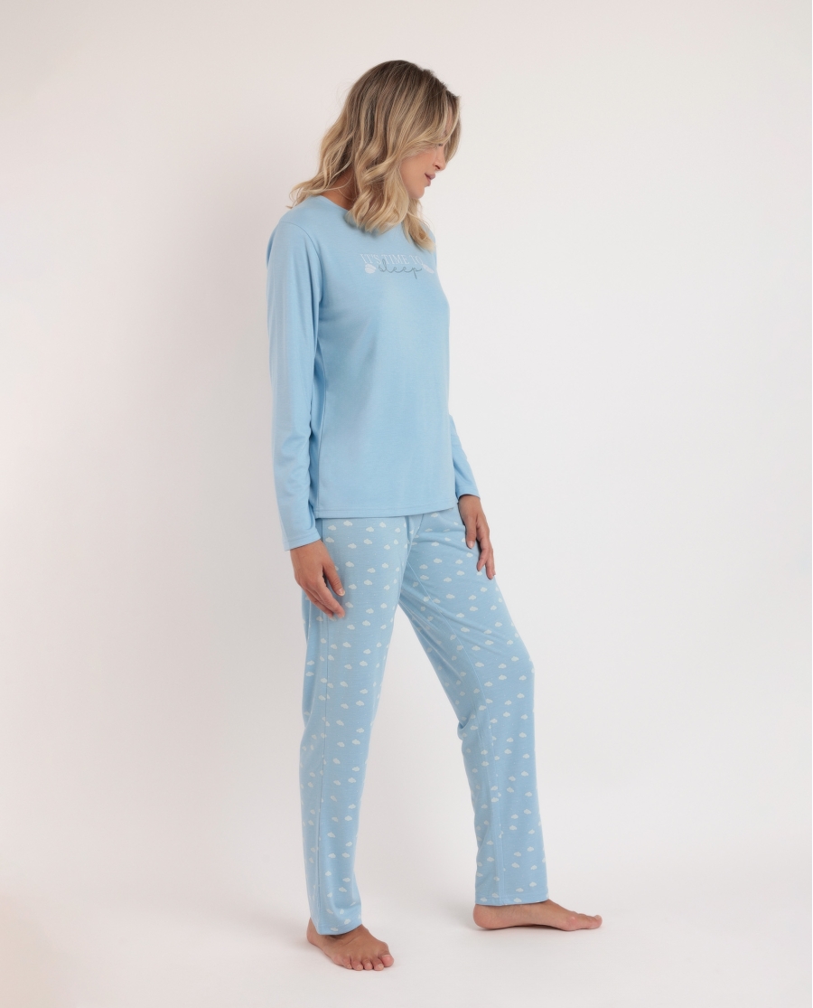 STAY AT HOME Pijama Manga Larga It´s Time To Sleep para Mujer AZUL STAY AT HOME Pijama Manga Larga It´s Time To Sleep para Mujer AZUL