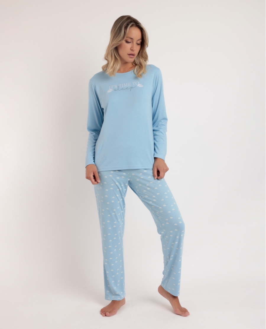 STAY AT HOME Pijama Manga Larga It´s Time To Sleep para Mujer AZUL STAY AT HOME Pijama Manga Larga It´s Time To Sleep para Mujer AZUL