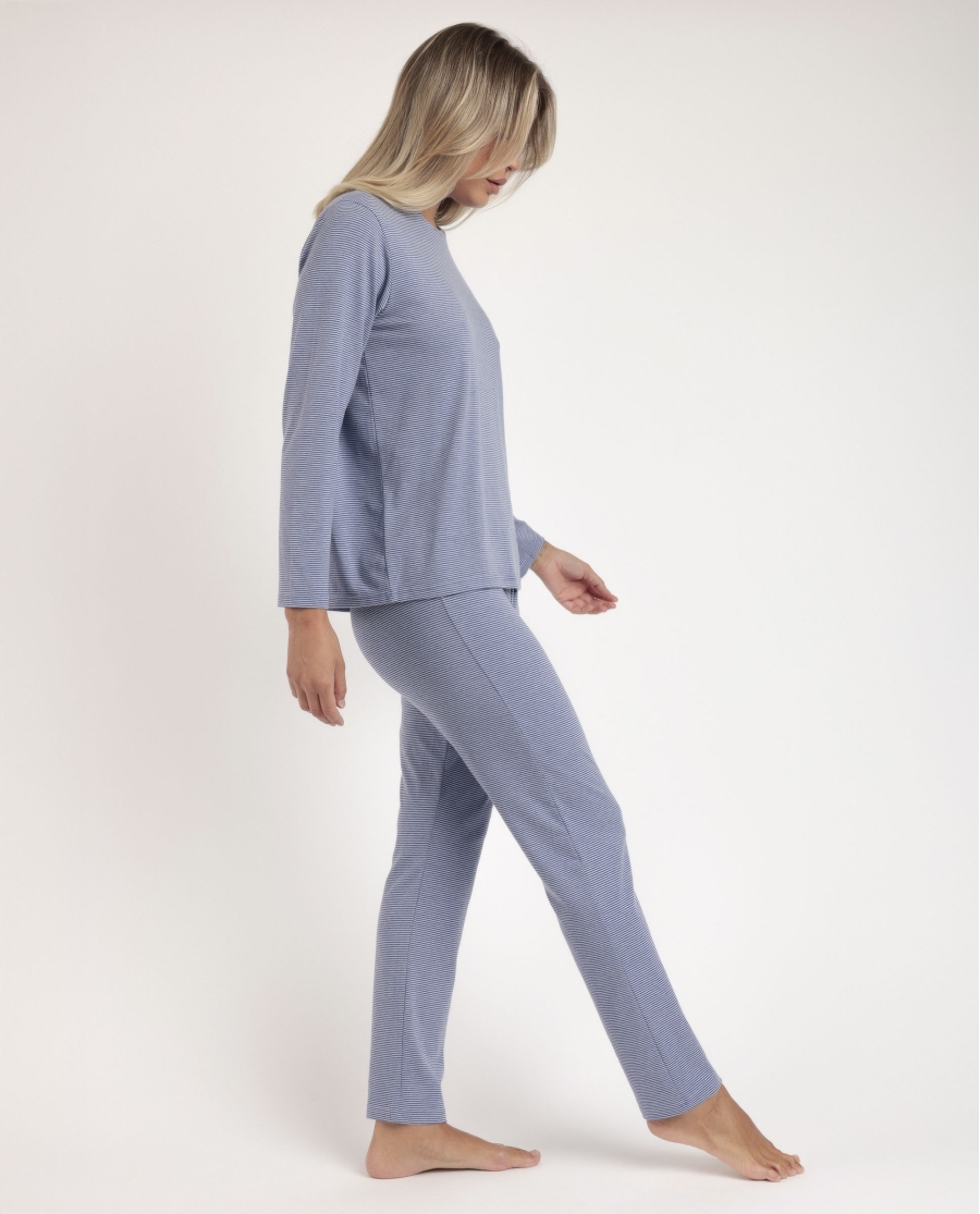 STAY AT HOME Pijama Manga Larga Soft Stripes para Mujer AZUL STAY AT HOME Pijama Manga Larga Soft Stripes para Mujer AZUL