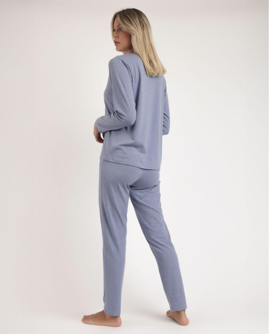 STAY AT HOME Pijama Manga Larga Soft Stripes para Mujer AZUL STAY AT HOME Pijama Manga Larga Soft Stripes para Mujer AZUL