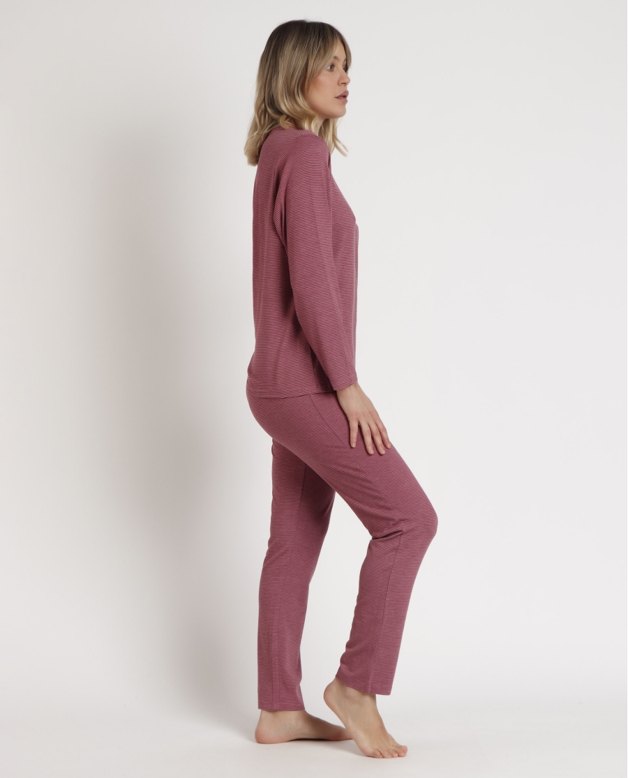 STAY AT HOME Pijama Manga Larga Soft Stripes para Mujer FRAMBUESA STAY AT HOME Pijama Manga Larga Soft Stripes para Mujer FRAMBUESA