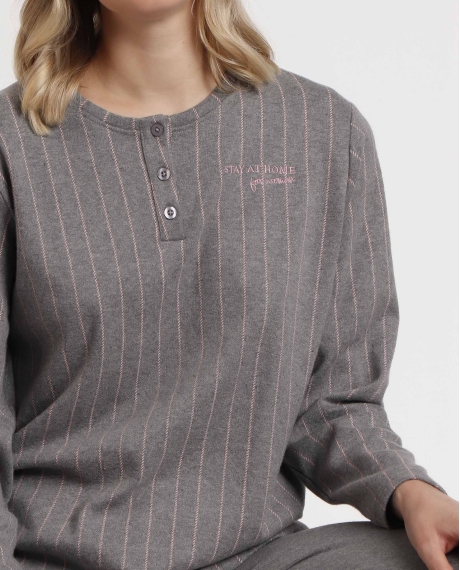STAY AT HOME Pijama Manga Larga Tapeta Soft Pink para Mujer GRIS JASPE 2