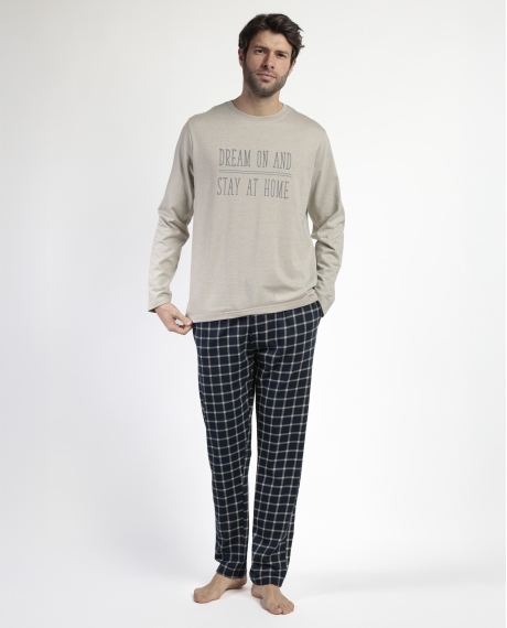 STAY AT HOME Pijama Manga Larga Dream On para Hombre BEIGE