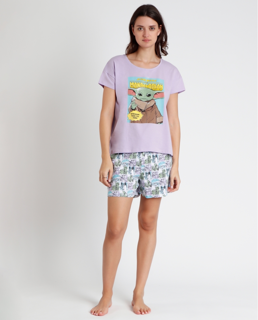 STAR WARS Pijama Manga Corta Pastel Grogu para Mujer LILA STAR WARS Pijama Manga Corta Pastel Grogu para Mujer LILA